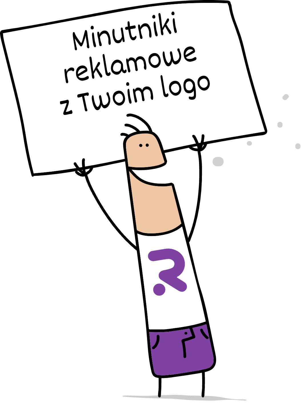 Buddy trzymający napis minutniki reklamowe z Twoim logo